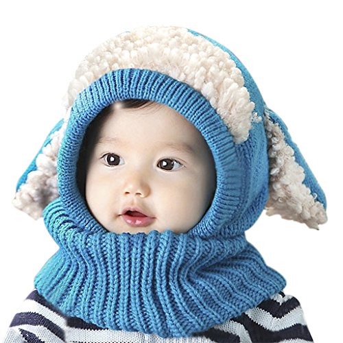 Baby Kids Warm Winter Hat and Scarf Set Cute Thick Wool Crochet Knitted Earflap Hooded Animal Ears Hat Scarf Beanie Skull Cap Neck Warmers Snood Loop Scarves for Toddlers Girls Boys Age 6-36 Months
