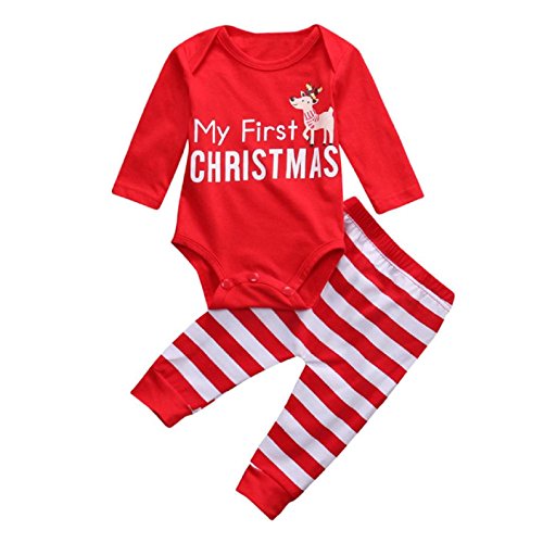 Kids Christmas Set, PPBUY Christmas Baby Outfits Deer Romper + Pants 2Pcs Set (12-18M, Red)