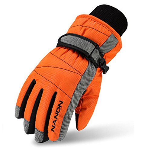 Magarrow Winter Warm Windproof Outdoor Ski Gloves Cycling Gloves For Children and Adults (Orange, Small (Fit kids 6-7 years old))