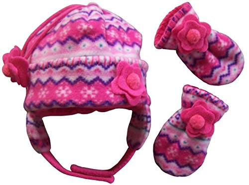 N'Ice Caps Girls Fair Isle Print Micro Fleece Hat And Mitten Set (6-18 months, fuchsia/pink/purple/turq/white - Infant)