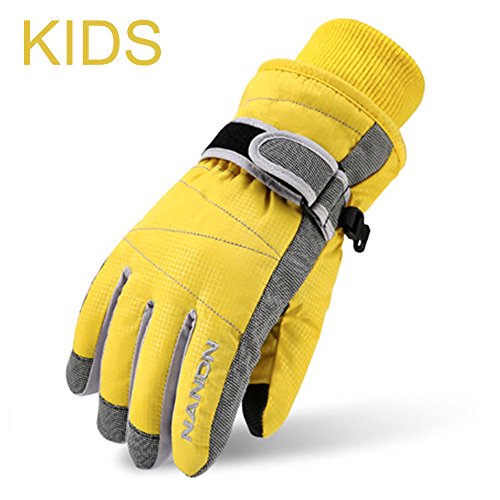 Magarrow Kids Winter Warm Windproof Outdoor Ski Gloves Cycling Gloves For Boys Girls and Adults (Yellow, Small (Fit kids 5-8 years old))