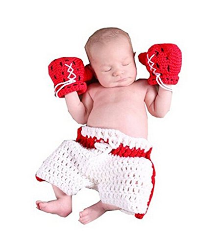 Ufraky Baby Photography Prop Boxing Costume Crochet Knitted Glove Pants (Style 12)