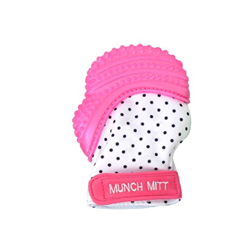 Munch Mitt Teething Mitten is Teether That Stays on Baby's Hand for Self-Soothing Pain Relief with Hygienic Travel / Laundry Bag, Pink Shimmer