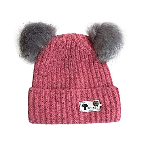 Forevv_Hat Forevv For 1-6 Years Old Baby Boys Girls Cute Knitted Double Faux Fur Pom Ball Hats (Pink, 1-6 Years Old)