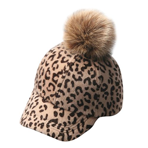 WuyiMC Baseball Hat with Pom, Cute Baby Boys Girls Leopard Printed Hats Winter Warm Hat Caps (Khaki)
