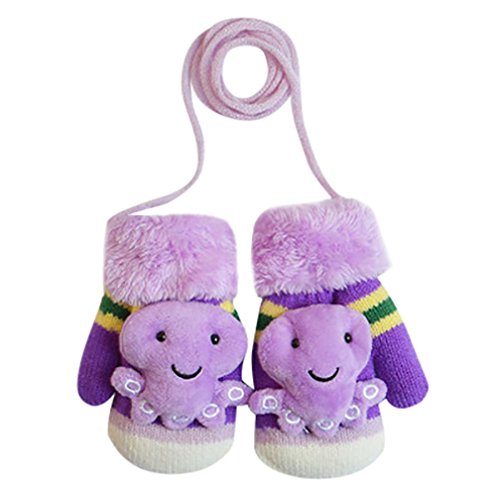 Baby Winter Mittens,ChainSee Boys Girls Cute Cartoon Thicken Gloves With String (Purple, A)