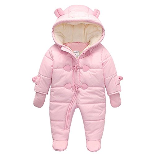 TeenMiro Baby Winter Jumpsuit Newborn Fleece Romper Infant Snowsuit Pattern Pink Blue 0-24 Months