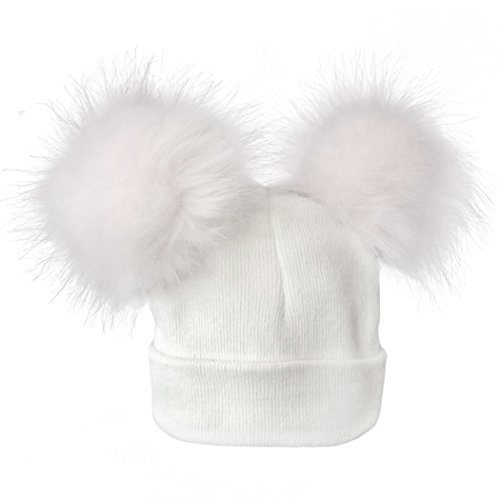 MIOIM Beautiful Baby Girls Boys Winter Hat Double Faux Fur Pompom Beanies Ski Cap