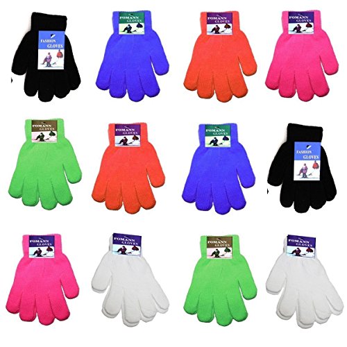 Children Warm Magic Gloves 12 Pairs Teens Winter Gloves Boys Girls Knit Gloves(7 to 16 years old) (Rainbow1)