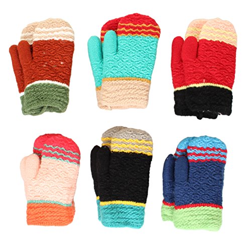 Toddler 2-3 Years Soft And Warm Fuzzy Interior Lined Mittens 6-Pack