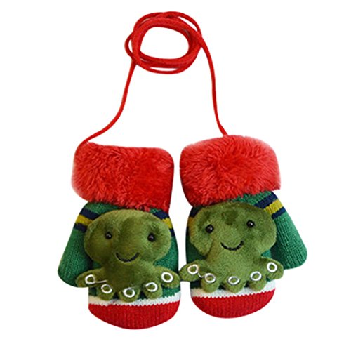 Baby Winter Mittens,ChainSee Boys Girls Cute Cartoon Thicken Gloves With String (Green, A)