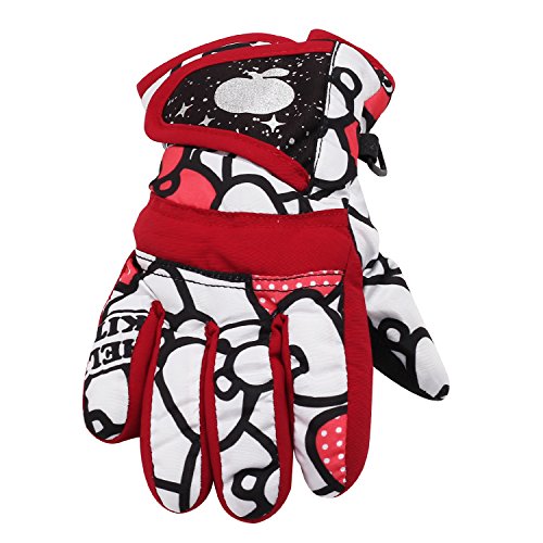 Refaxi Red Children Winter Warm Gloves Waterproof Slip-resistant Skiing Gloves Thermal Snowboarding Motorcycle Cycling Camping Hiking Gloves for Kids Boys Girls Ladies ( L-code)
