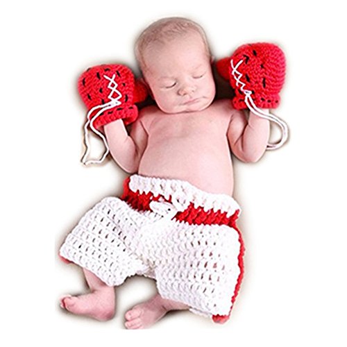 Vedory Newborn Baby Photography Shoot Outfits Cute Boxing Style Crochet Costume Glove Pants For Girl Boy Photo Props