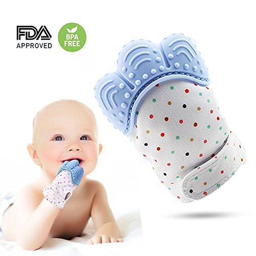 Soothing Teething Mitten-Safe Food Grade Teething Mitt BPA Free,Prevent Scratches Glove Stay on Babys Hand,teething Toys(Blue Color)