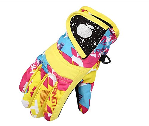 STAR HOME Winter Skiing Gloves Warm Kids Waterproof Gloves for Sports (Yellow, XL---6-8 Years old)