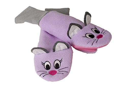Stay On Sputtens Sock Puppet Mittens, Water Resistant Fleece, Ruby & Lioness - Kids Mittens - LARGE (For young kids. measure 13 in. from fingertips to elbow)