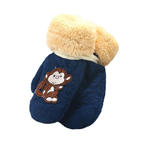 Amiley Toddler Baby Girl Boy Cute MonkeyWarm Knitted Gloves Thick Mittens Winter (Navy)
