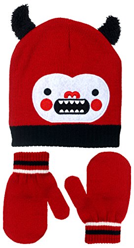 Polar Wear Infant Boy's LIL Monster Knit Beanie & Mittens Set (Red-Black)