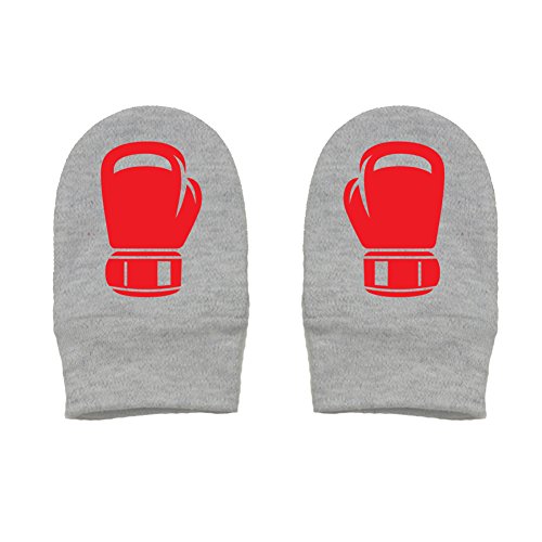 Mashed Clothing - Boxing Gloves - Baby Boy Baby Girl Boxer Gift Thick Premium, Thick & Soft Baby Mittens (Heather Gray, Red Print)