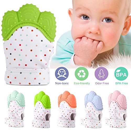 Baby Teething Mitten by Freshbee - Original Silicone BPA FREE Safe Food Grade Handy Glove Toy or Teething Ring for Babies Gum Pain, Teething Relief, Self-Soothing Fun (Green)