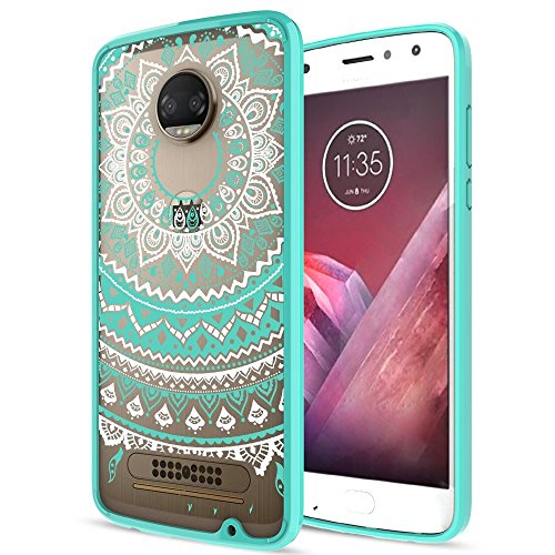 Moto Z2 Play Case Clear With HD Screen Protector,AnoKe [Scratch Resistant] Colors Totem Mandala Bumper Hybrid Slim Fit Protective Case Cover For Motorola Moto Z2 Play (2nd Generation)-CH Mint