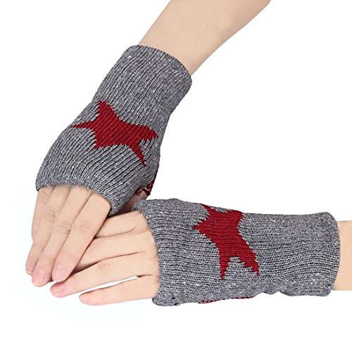 Sunfei Men Women Winter Warmer Star Knitted Mittens Fingerless Arm Glove (Gray)