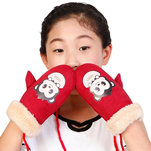 Malada Winter Children Girls Boys Twist Gloves Warm Full Finger Gloves (Red)