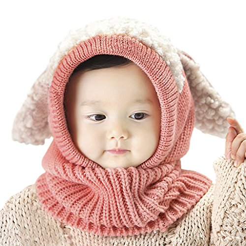 Baby Kids Warm Winter Hat and Scarf Set Cute Thick Wool Crochet Knitted Earflap Hooded Animal Ears Hat Scarf Beanie Skull Cap Neck Warmers Snood Loop Scarves for Toddlers Girls Boys Age 6-36 Months