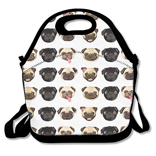 Black Yellow Pug Insulated Lunch Bag Picnic Lunch Tote For Work, Picnic, Travelling