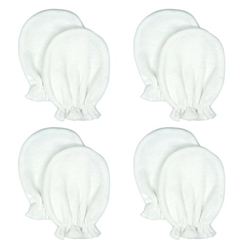 Liwely 4 Pairs Unisex-Baby No Scratch Mittens, 100% Cotton, Solid White