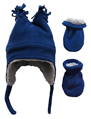 N'Ice Caps Little Boys and Baby Sherpa Lined Fleece Winter Hat and Mitten Set (3-6 Months, Navy Infant)