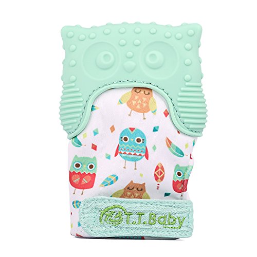 Teething Mitten Owl Teething Toy for Babies Self-Soothing Pain Relief and Teething Mitt BPA FREE Safe Food Grade Teething Mitt for 3 Months+ (Mint Green, One Mitten)