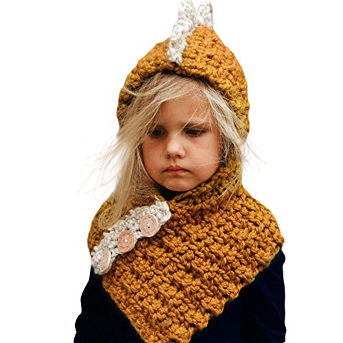 Wua Baby Kids Warm Winter Hat Crochet Knitted Caps Hood Scarves Skull Animal Beanies for Autumn Winter (Yellow)