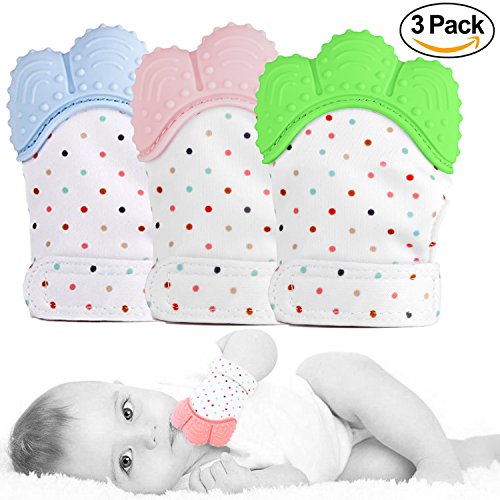 3 Pack Baby Teether Mitten - GreaSmart Teething Toy Prevent Scratches Glove Self Shooting Stay on Baby‘s Hand Pain Relief for Teeth Toys Unisex Newborn Toddles Infants 3-12M