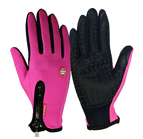 Winter TouchScreen Gloves,Huayang Windproof Riding Zipper Gloves Women Men Skiing Mittens Keep Warm While Use Phone(pink-L)
