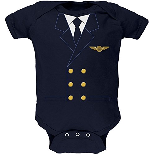 Halloween Airline Airplane Pilot Navy Soft Baby One Piece - 0-3 months