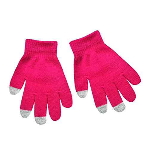 Hongxin Lovely Candy Colors Children Kid Knitted Gloves Solid Colors Full Finger Stretch Knit Gloves Spring Autumn Mittens Best Gift (Hot Pink)