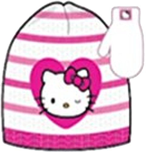 Girls 'Hello Kitty' Pink Winter Hat and Mittens Set