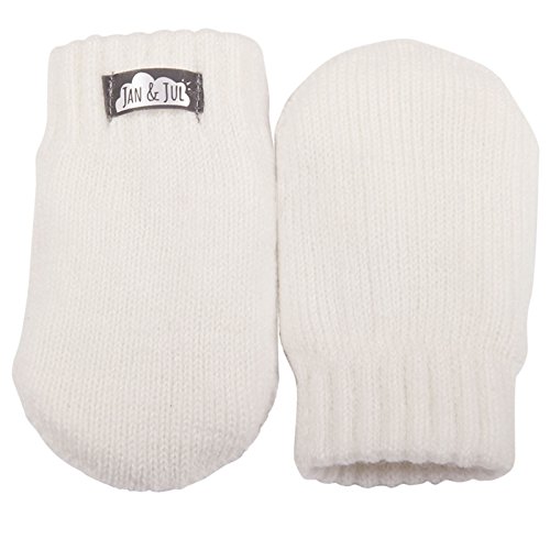 Baby toddler girl warm fleece lined thumbless knit mittens for fall winter (Mitten S: 0-9m, Creamy white)