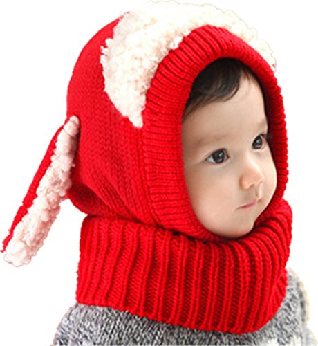 Winter Warm Boys Wool Acrylic Hat/Scarf Set Cute Knitted Hat Scarf Red Cute Dog