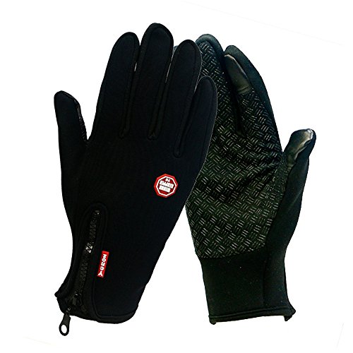 Winter TouchScreen Gloves,Huayang Windproof Riding Zipper Gloves Women Men Skiing Mittens Keep Warm While Use Phone(black-M)