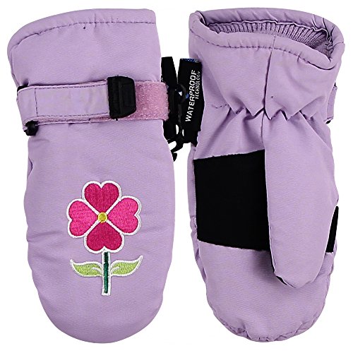 Toddler Girl's Waterproof/Thinsulate Lined Winter Mittens (2-4, Violet Flower)