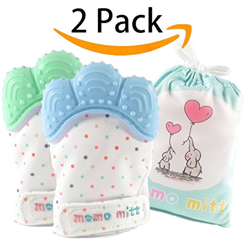 Baby Teething Mittens for Babies Soothing Pain Relief ,Teething Mitt Teether Gloves BPA Free, massage teether Mitt, teething Toys, infant for 3-12 months baby(Blue+Mint Green)