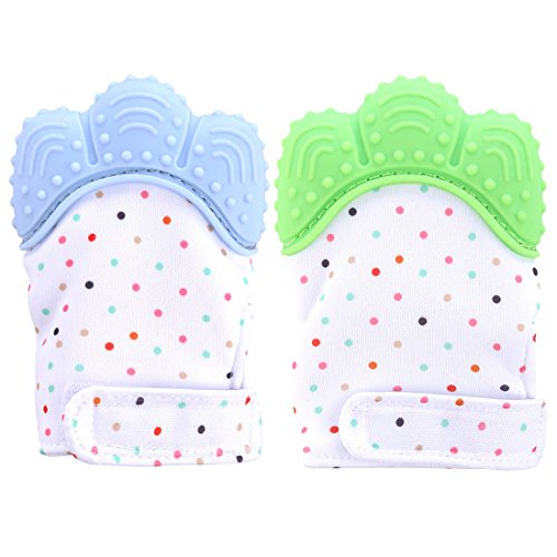 Teething Mitten, Petforu 1 Pair /2pcs Baby Self-soothing Teether Crawling Protective Gloves for Toddlers FDA Approved BPA Free