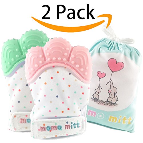 Baby Teething Mittens for Babies Soothing Pain Relief ,Teething Mitt Teether Gloves BPA Free, massage teether Mitt, teething Toys, infant for 3-12 months baby(Pink+Mint Green)