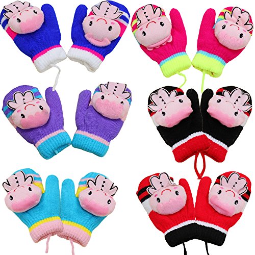 Children Kids Cartoon Gloves Trigger Finger Thicken Knit Warm Mittens Unisex