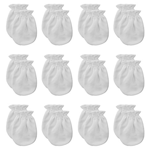 Songbai Newborn Baby Boys and Girls Gloves,No Scratch Mittens 100% Cotton (one size, 12 pairs/pure white)