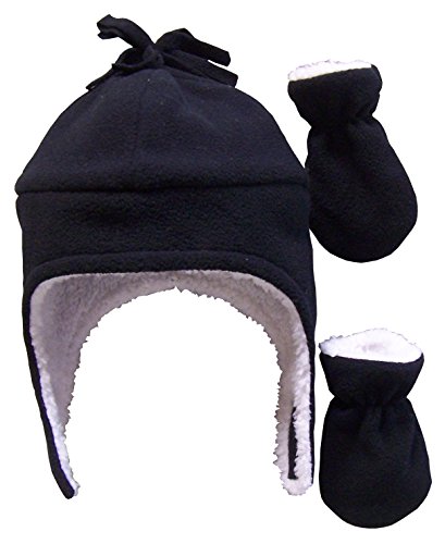N'Ice Caps Boys Sherpa Lined Micro Fleece Pilot Hat and Mitten Set (6 - 18 Months, Infant - Black)