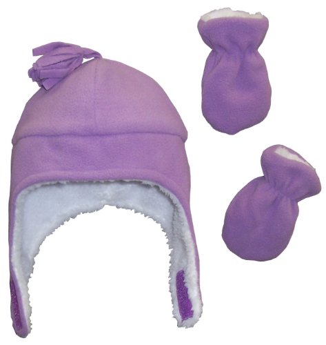 N'Ice Caps Little Girls and Baby Soft Sherpa Lined Micro Fleece Pilot Hat and Mitten Set (6-18 Months, Light Purple Infant)