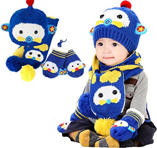 O.riya Baby Girls Boys Hats Scarf Gloves Children Winter Cap Baby Hats Scarves Gloves(3set)(6 Months to 3 Years Old, Blue) ¡­